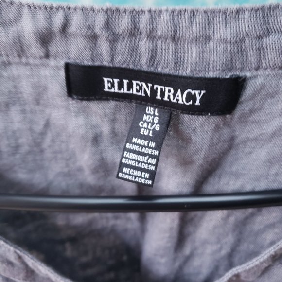 ELLEN TRACY Pure Linen S/Sleeve Highlow Shell Tunic +measurement L  grey - Picture 7 of 8